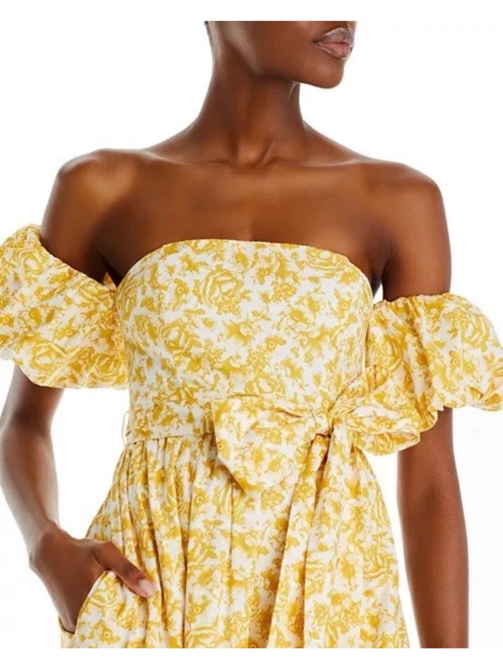Aqua Yellow Floral Off-the-Shoulder Maxi Dress - Picture 3 of 7